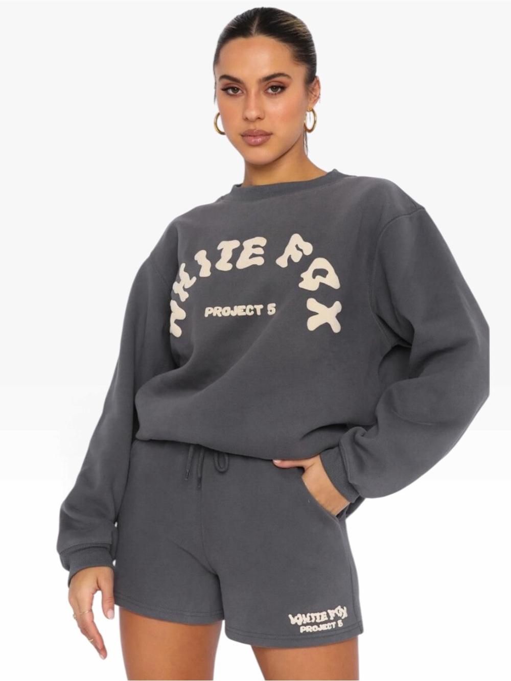 White Fox Boutique Project 5 Oversized Bluish Gray Crewneck Sweatshirt S/M